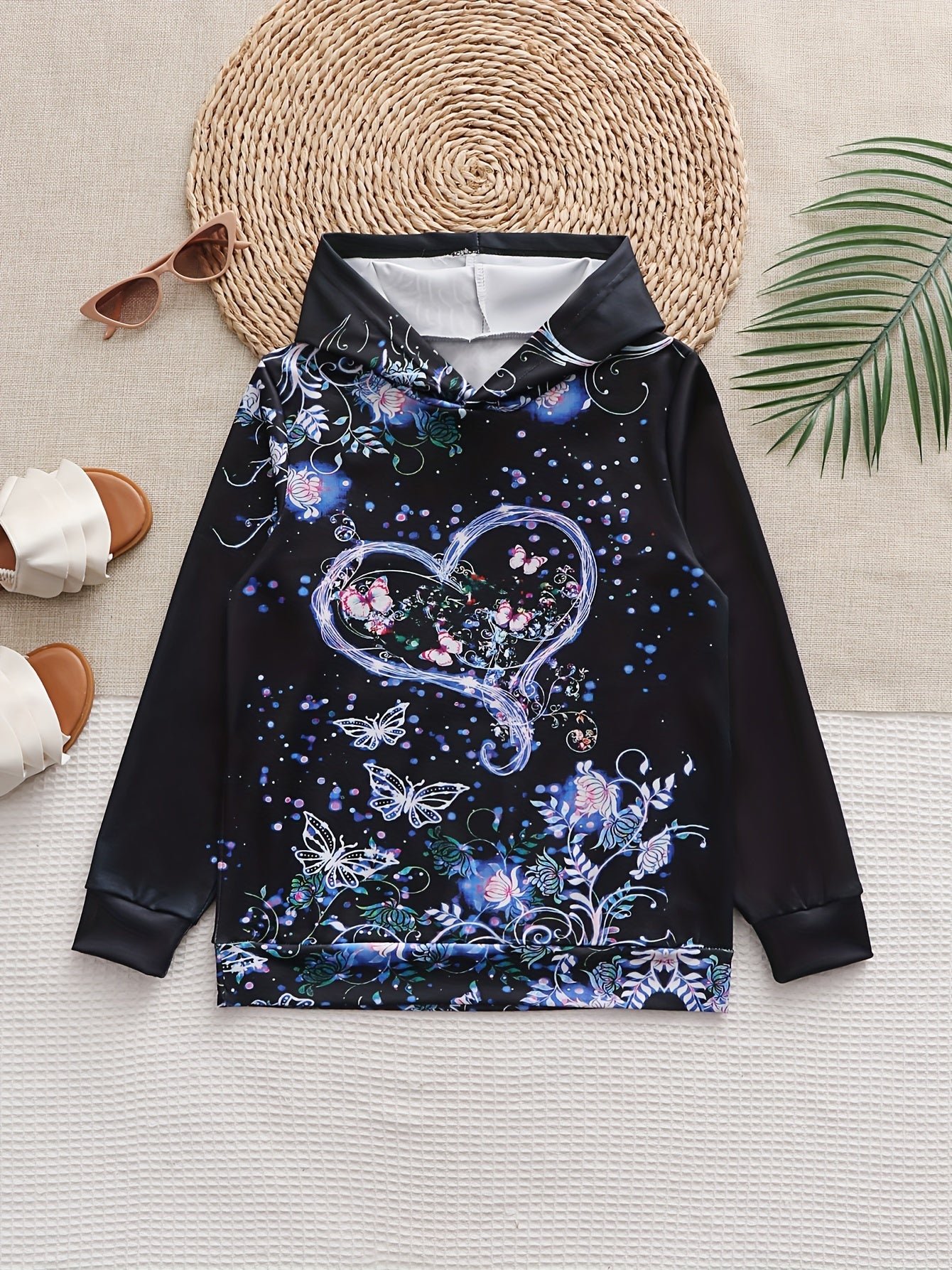 Butterfly Graphic Hoodies Girls Comfy Pullover Sweatshirt