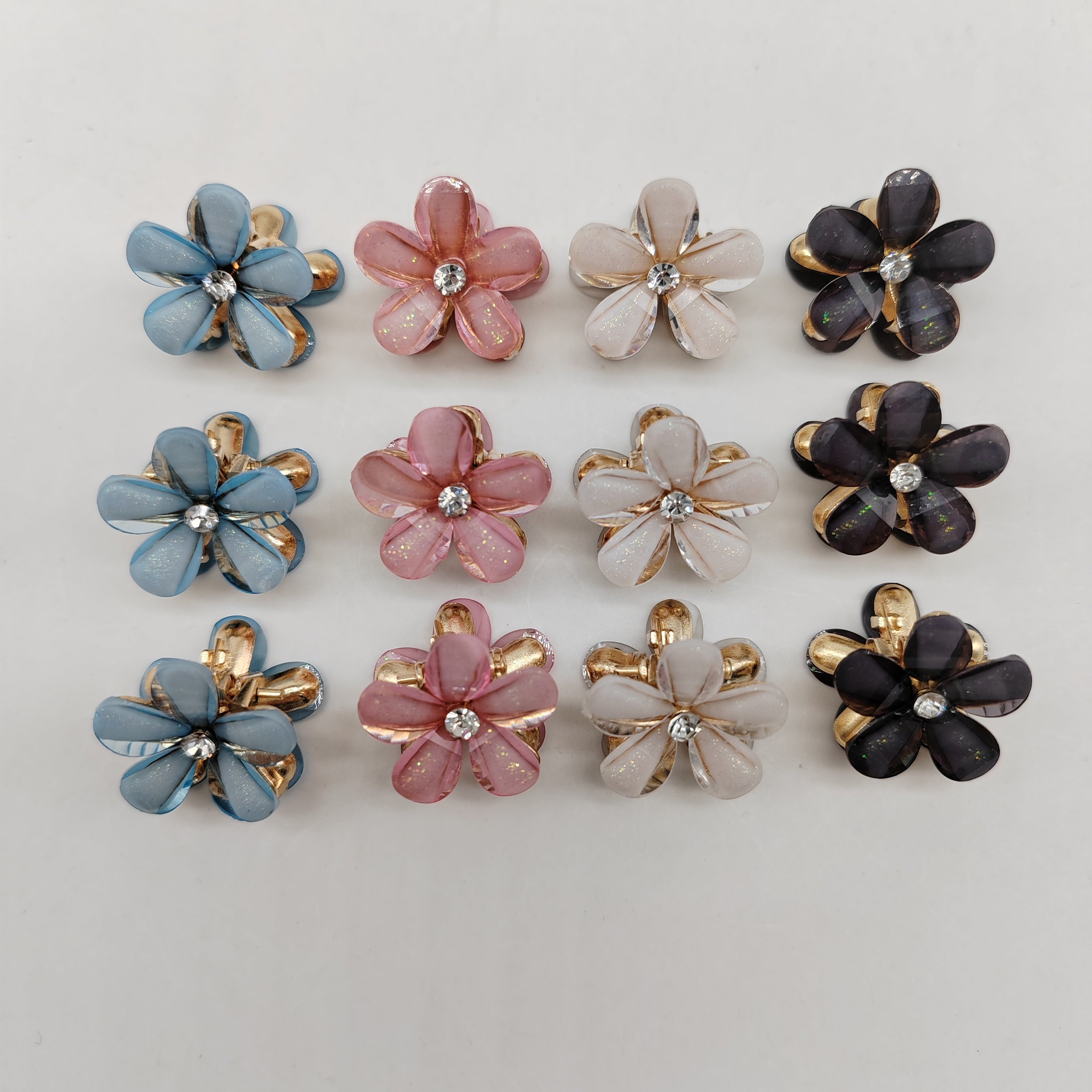 12pcs Faux Opal Flowers Small Claw Clips Hair Accessories For Women Girls