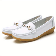 Women's Buckle Decor Flat Loafers Comfy Slip On Walking Shoes