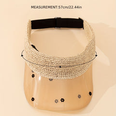 Raffia Visor Hat Flower Print Straw Sun Hat Summer Casual Beach Hats