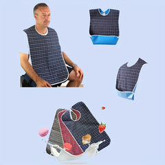 Adult Bib Waterproof Crumb Catcher Checkered Cloth