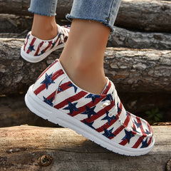 Women's Star & Striped Print Canvas Shoes Casual Lace Up Outdoor Sneakers