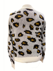 Colorblock Leopard Print V-Neck Sweater