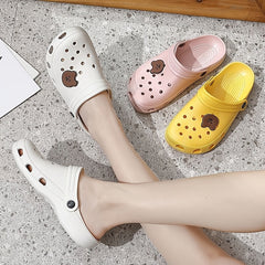 Women's Bear Decor Clogs Breathable Hole Non-slip Beach Slippers