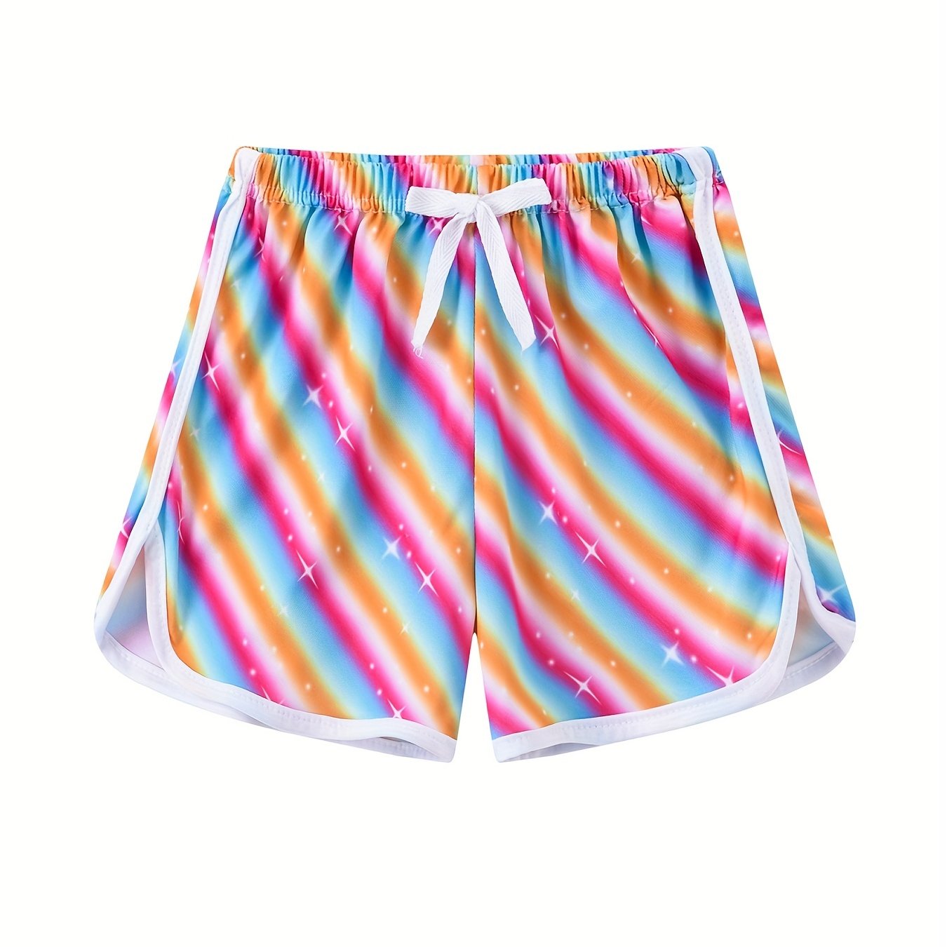 Girls Stars & Rainbow Print Drawstring Pants Casual Sport Shorts