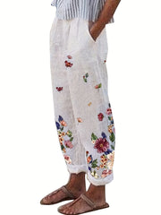 Floral Print Elastic Waist Pants Spring Summer Women's Clothing