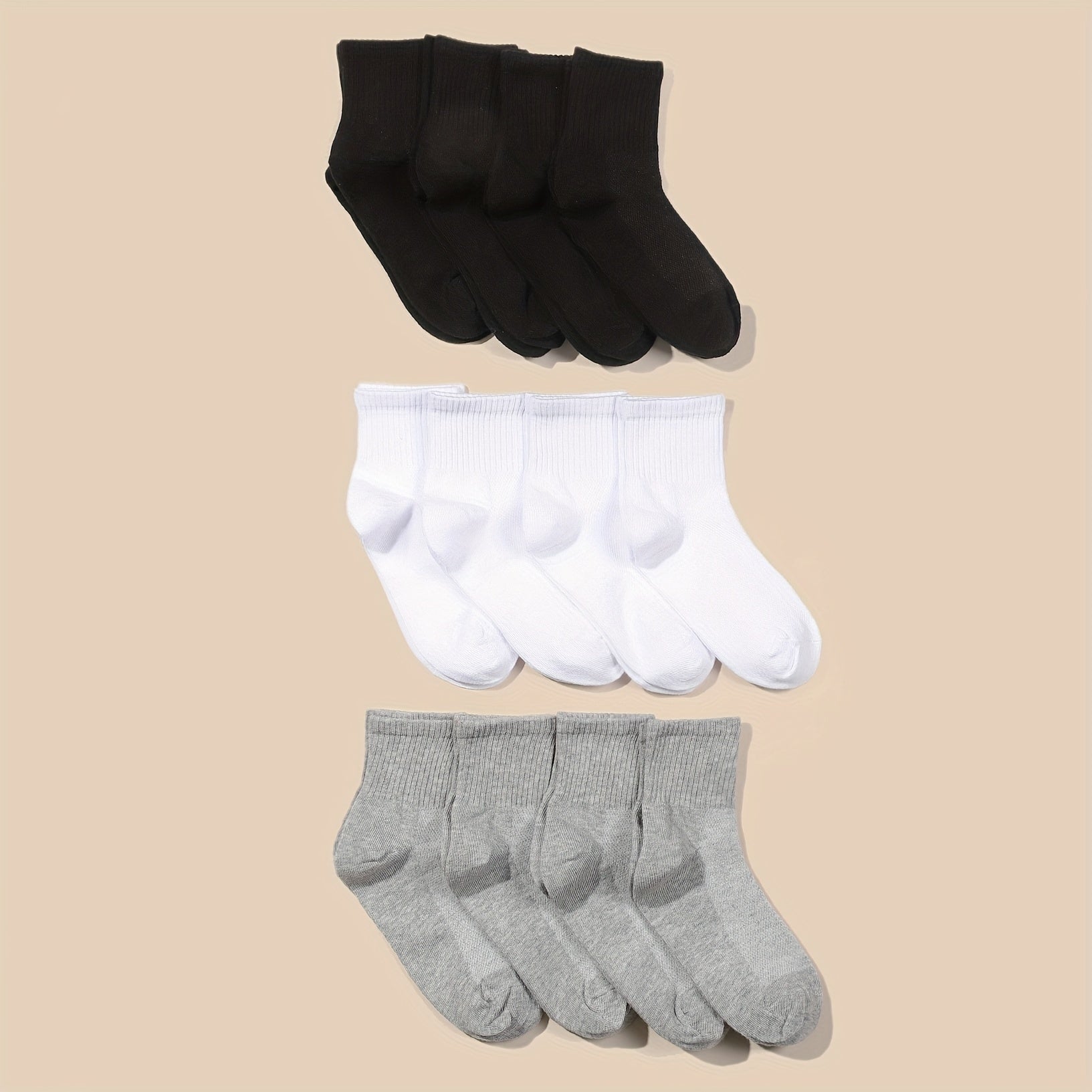 12 Pairs Unisex Solid Calf Socks for Kids