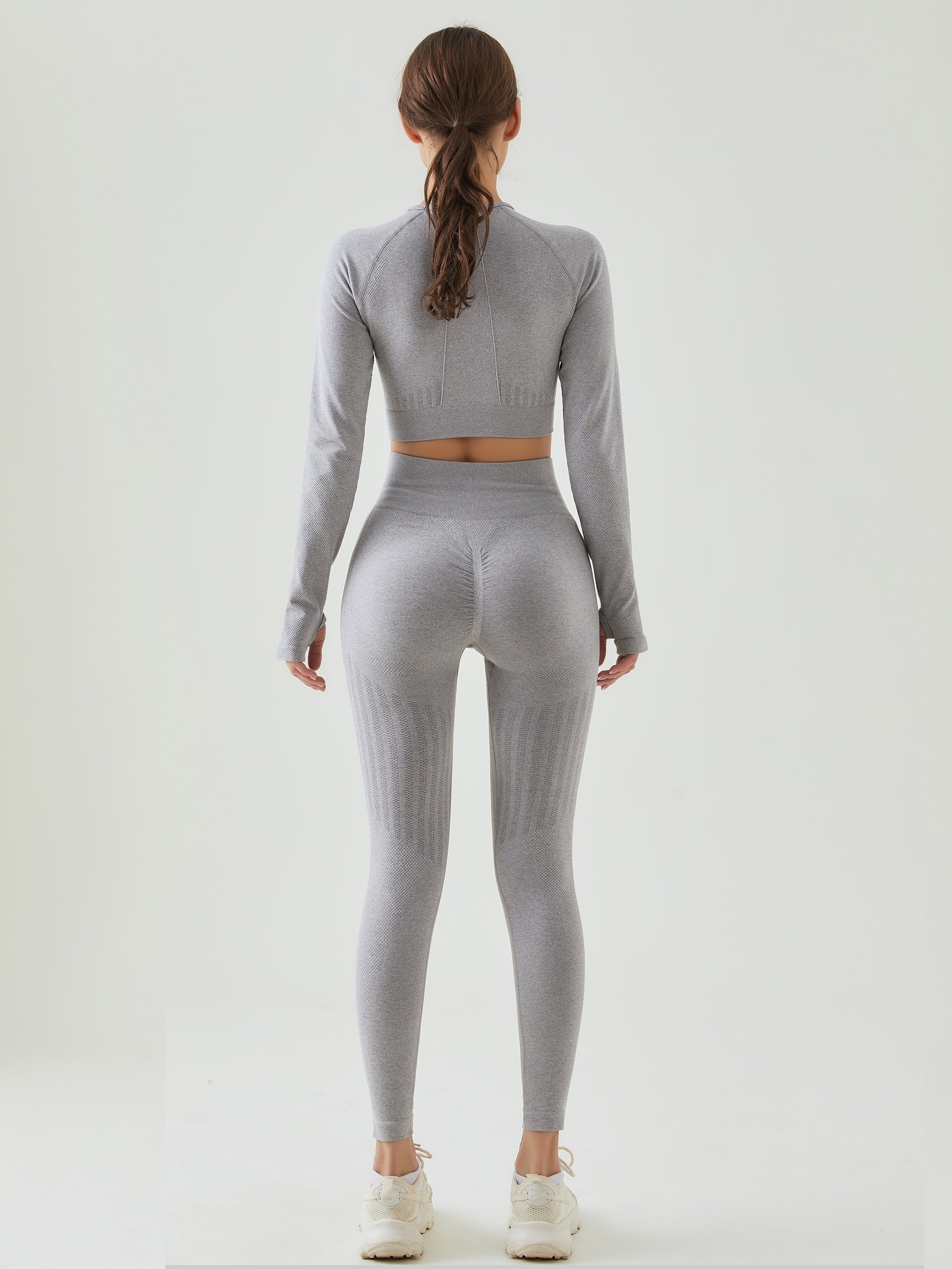 2pcs Yoga Set: Long Sleeve Top & High Waist Leggings, Women's Activewear