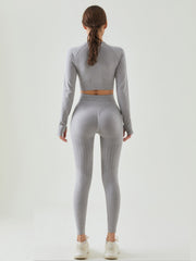 2pcs Yoga Set: Long Sleeve Top & High Waist Leggings, Women's Activewear