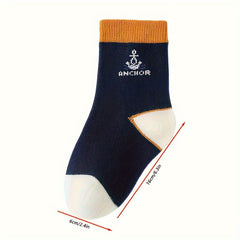 5 Pairs Boy's Cartoon Striped Crew Socks Comfy Casual Style Unisex