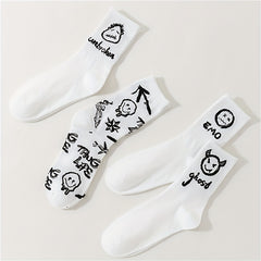 4 Pairs Cartoon Print Socks Halloween Mid Tube Women's Stockings