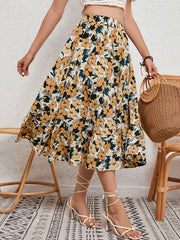Floral Print Elastic Waist Skirt for Spring & Summer