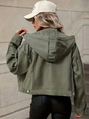 Green Long Sleeves Denim Jackets Hooded Coats