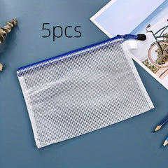 5pcs Mesh Zipper File Bag Stationery Waterproof Pen Office Data Ticket Storage