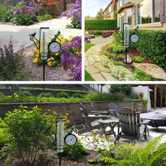 Outdoor Bird & Dragonfly Art Rain Gauge with Thermometer, 68cm Metal Frame
