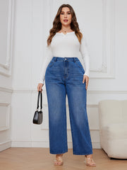 Solid Button Fly High Rise Wide Leg Jeans