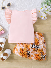 Toddler Girls Giraffe Graphic T Shirts & Leopard Shorts Set