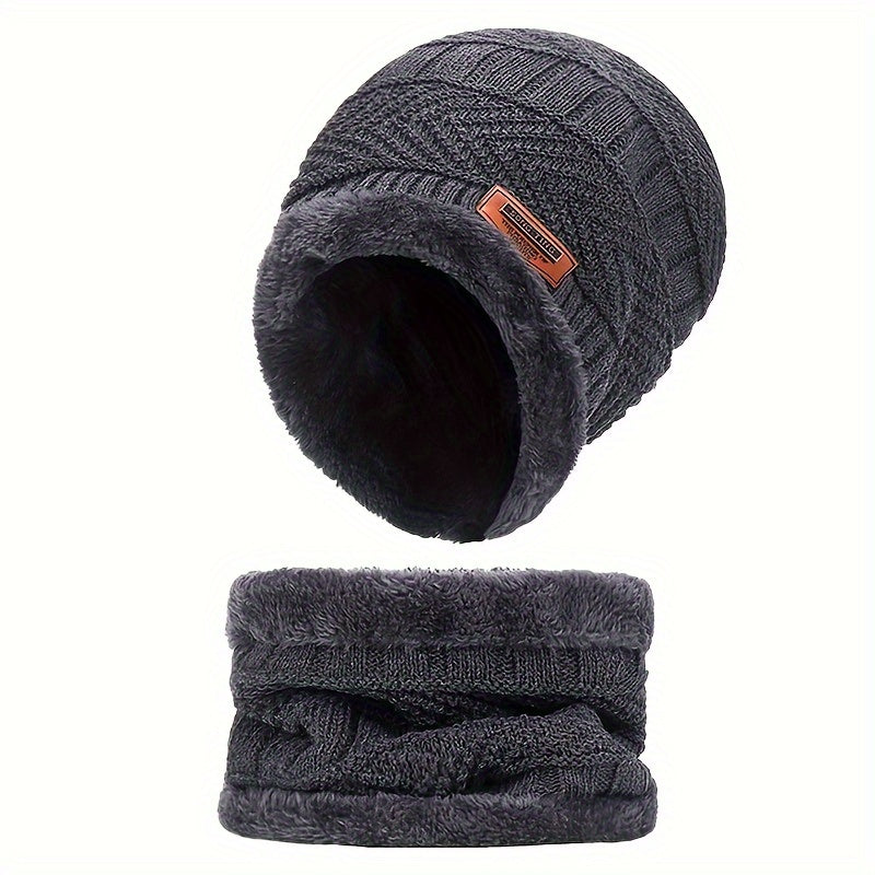Winter Beanie Hat Scarf Gloves Set Warm Fleece Knit Touch Screen