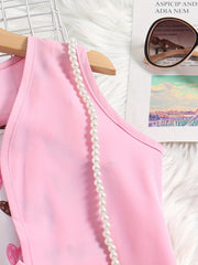 Girls Cartoon Heart Graphic Jumpsuit & Outwear Set - Summer Holiday Party