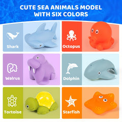 7pcs Bath Toy Set Fishing Floating Animal Toys Water Spraying Fish Net Game