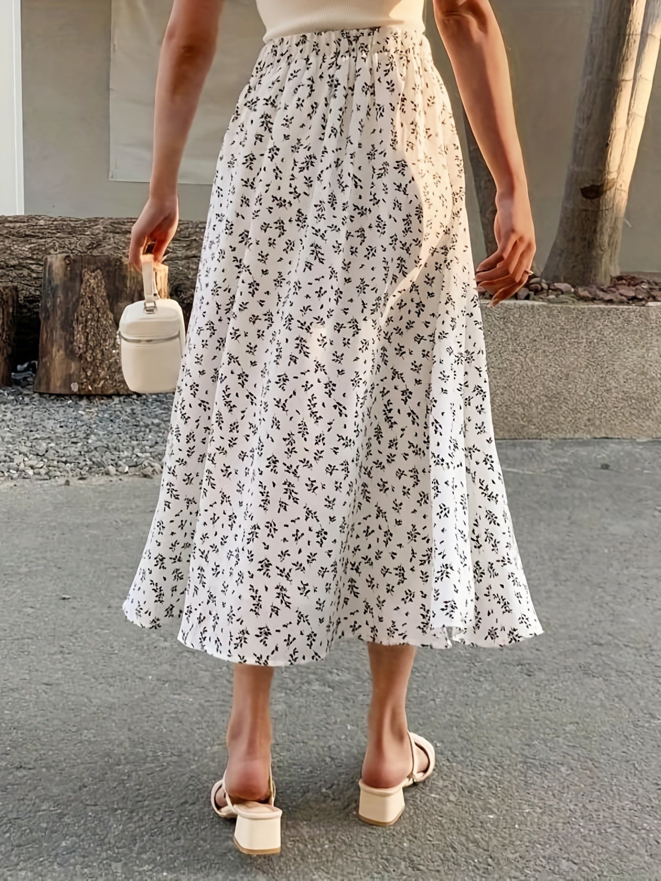 Floral Print High Waist Midi Skirt for Women