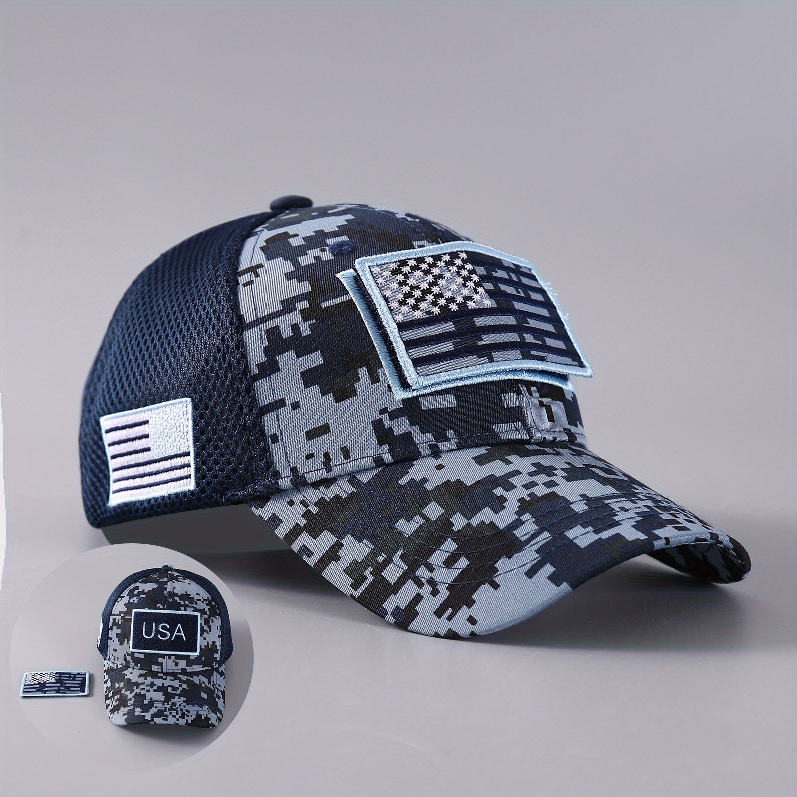 Mens Camouflage National Flag Letter Mesh Cap