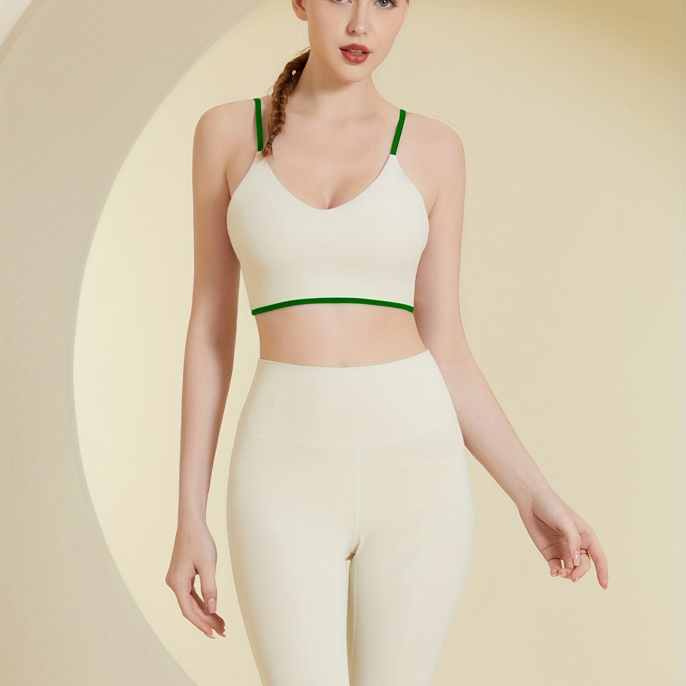Contrast Strap Beauty Back Sports Bra & High Waist Leggings Set