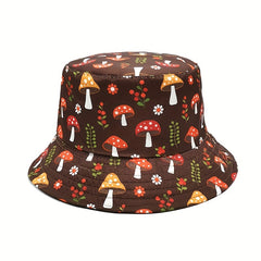 Reversible Mushroom Bucket Hat Printed Cartoon Basin Hat