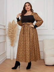 Colorblock Floral Lantern Sleeve Maxi Dress