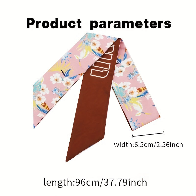 2pcs Red Floral Dotted Skinny Scarf Long Ribbon Neckerchief Twilly Scarf