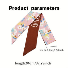 2pcs Red Floral Dotted Skinny Scarf Long Ribbon Neckerchief Twilly Scarf