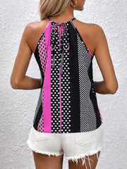 Vintage Block Geo Print Halter Top Casual Sleeveless