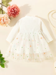 Infant Baby Girls Long Sleeves Flower Embroidery Tulle Dress