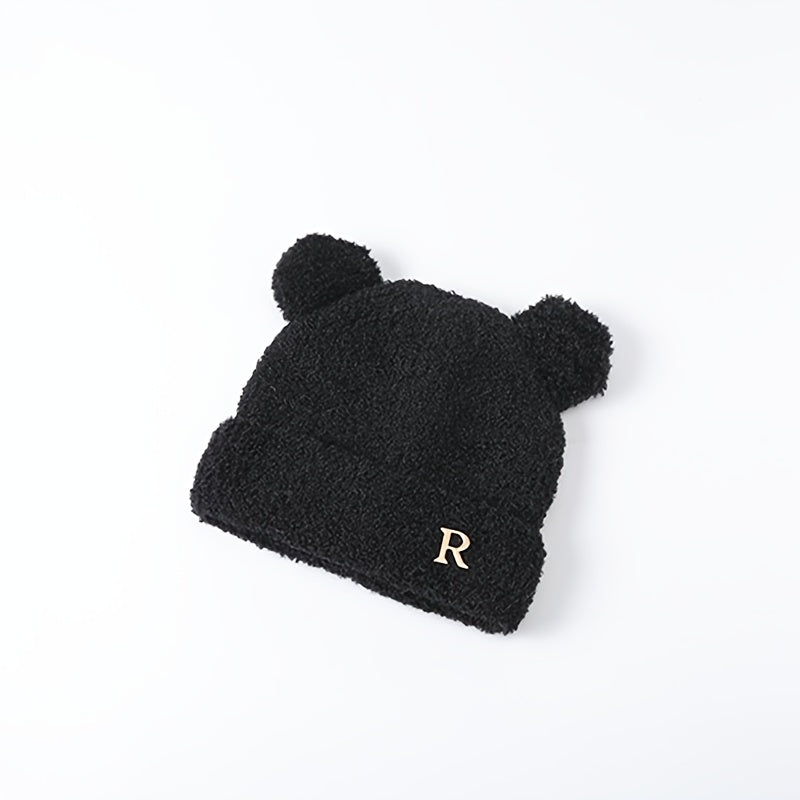 Winter Warm Beanie Hat Letter Small Ears Knitted Hat Winter Soft Knit Beanie