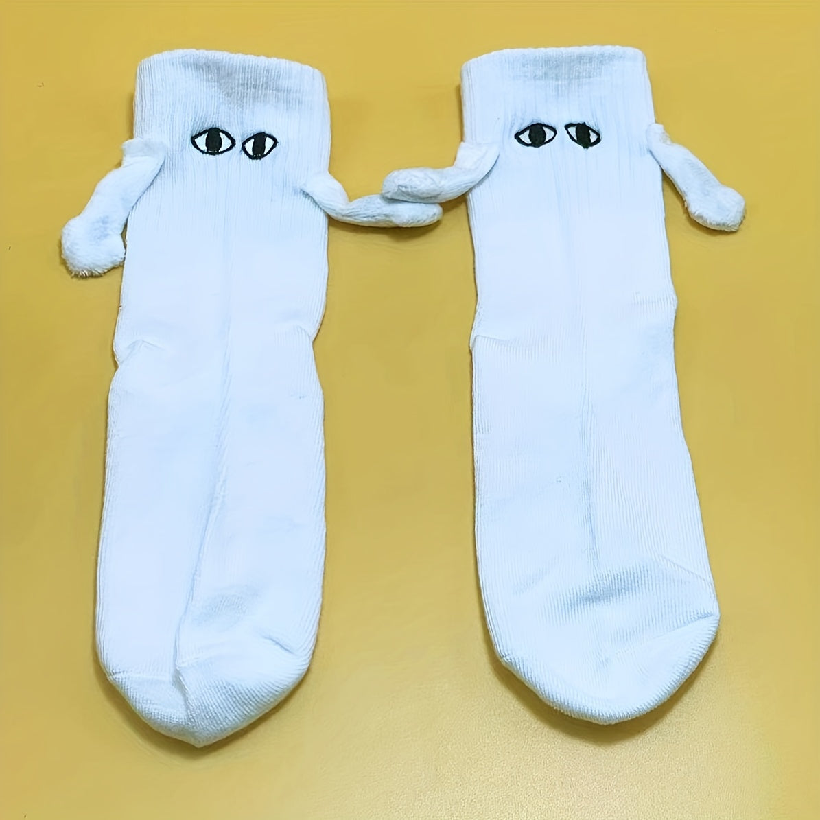 4 Pairs Hand In Hand Socks, Cartoon Eyes Decor Women's Stockings