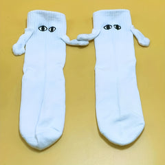 4 Pairs Hand In Hand Socks, Cartoon Eyes Decor Women's Stockings