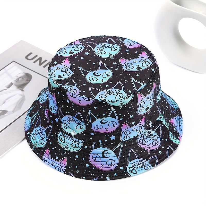 Halloween Cat Print Bucket Hat Unisex Fisherman Cap