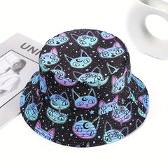Halloween Cat Print Bucket Hat Unisex Fisherman Cap