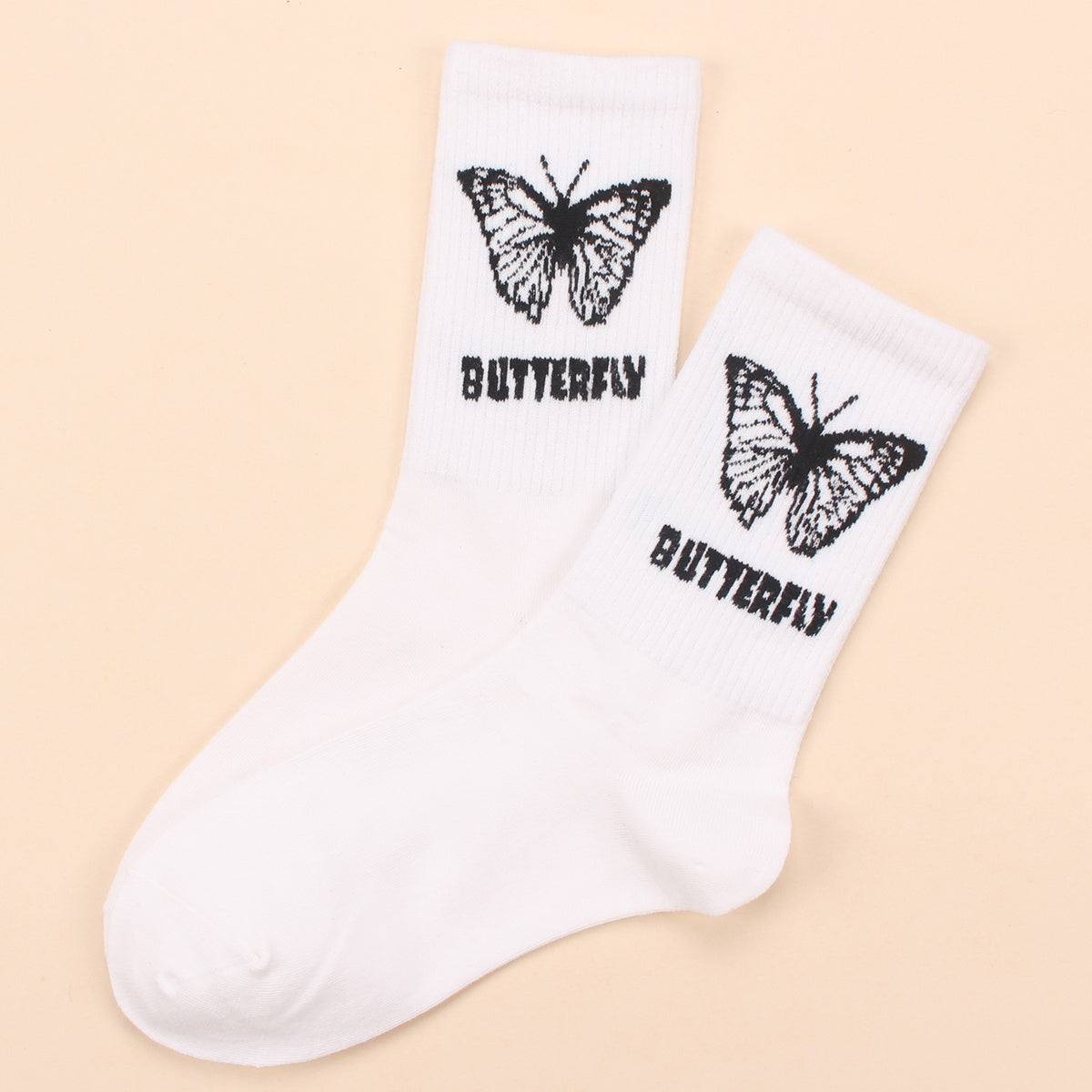 Butterflies Pattern Cotton Mid Tube Socks For Sports
