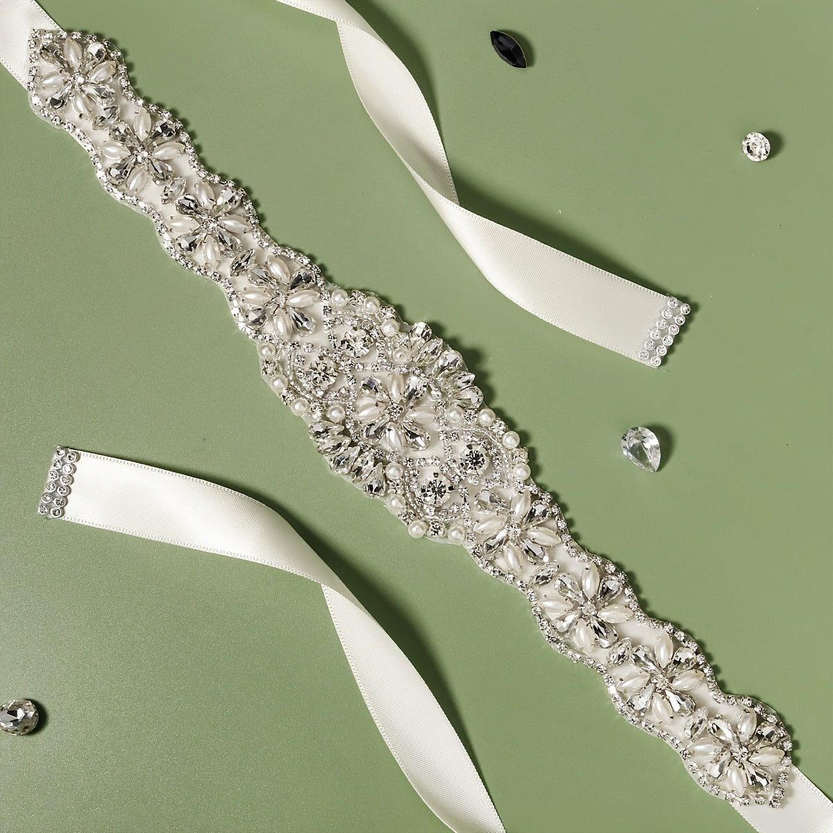 Rhinestone Pearl Waist Bridal Belt