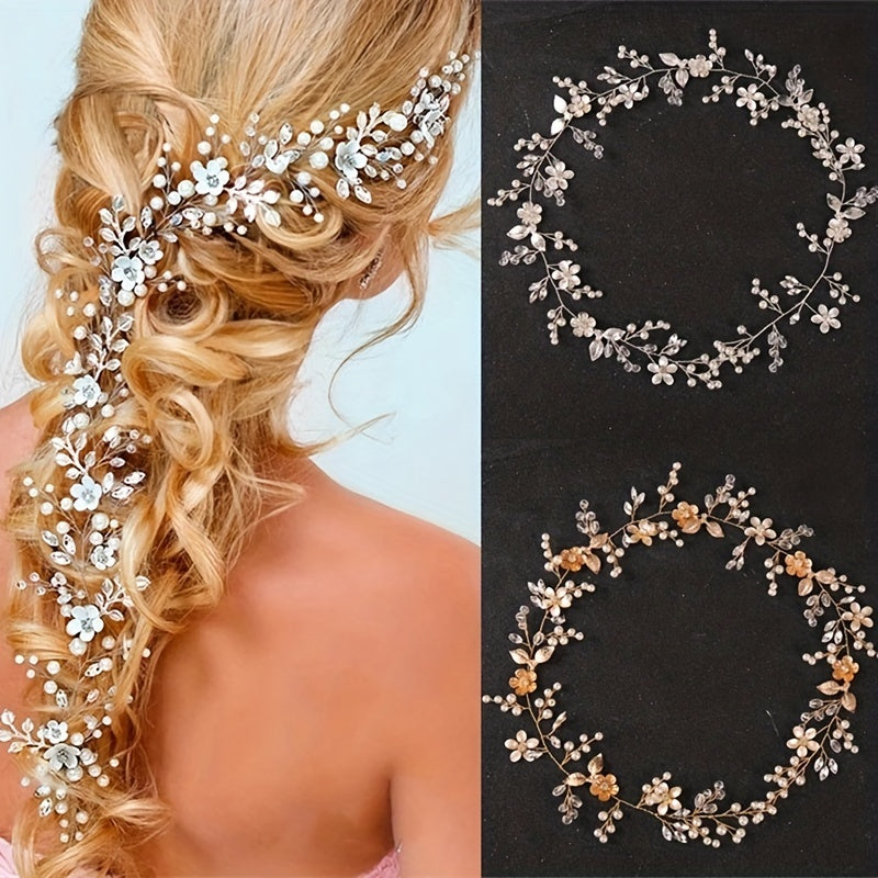 Flower Rhinestone Crystal Faux Pearl Headband Hair Jewelry