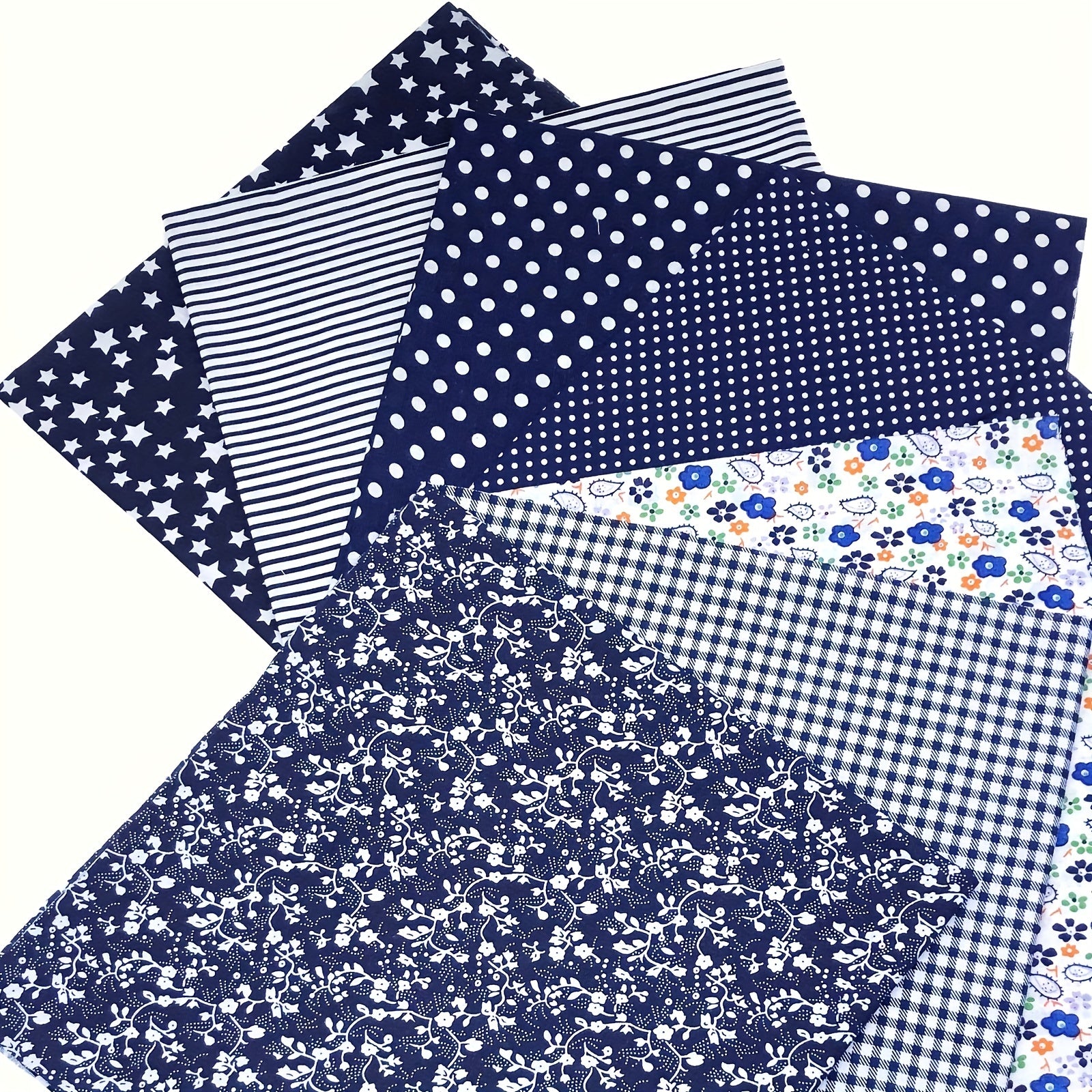 7pcs Navy Cotton Fabric Square Quilted Fabric Bundle Handcraft DIY Crafts