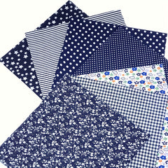 7pcs Navy Cotton Fabric Square Quilted Fabric Bundle Handcraft DIY Crafts