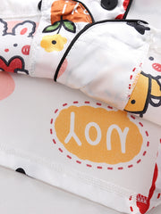 Girls Cartoon Bear Pajamas Set V Neck Button Top & Shorts Kids Summer Clothes