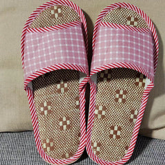 Women's Linen Slippers Comfy Open Toe Non Slip Shoes Indoor Mute Slippers