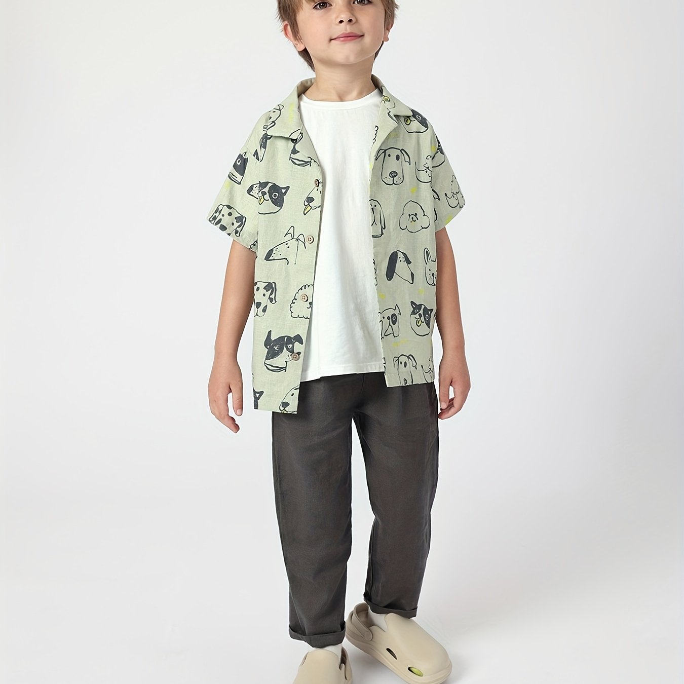 MARC&JANIE Puppy Graphic Cotton Linen Shirt For Summer