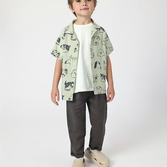 MARC&JANIE Puppy Graphic Cotton Linen Shirt For Summer