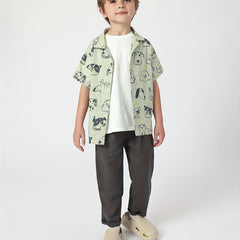 MARC&JANIE Puppy Graphic Cotton Linen Shirt For Summer