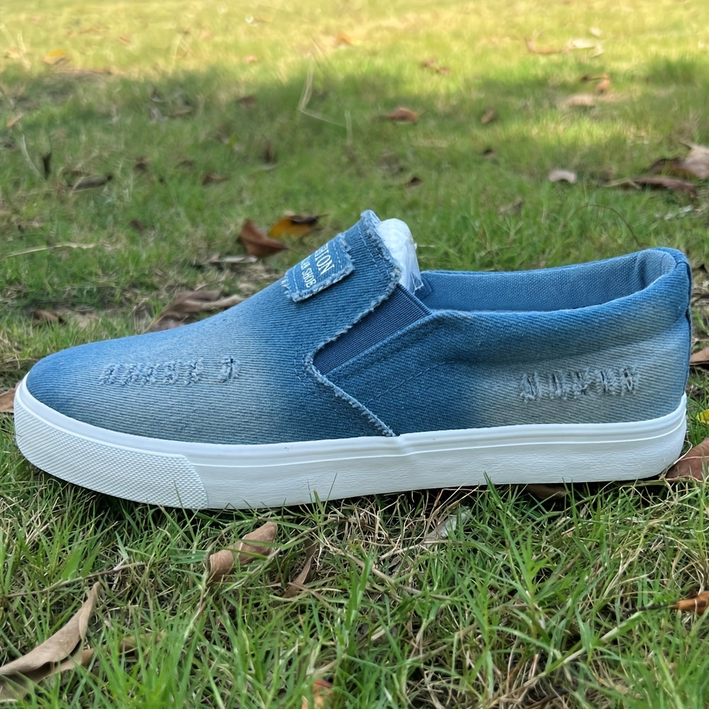 Men's Distressed Denim Slip-On Loafers Lightweight Breathable Walking Shoes