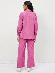 Casual Corduroy 2-Piece Set Long Sleeve Shirt & Pants Outfit